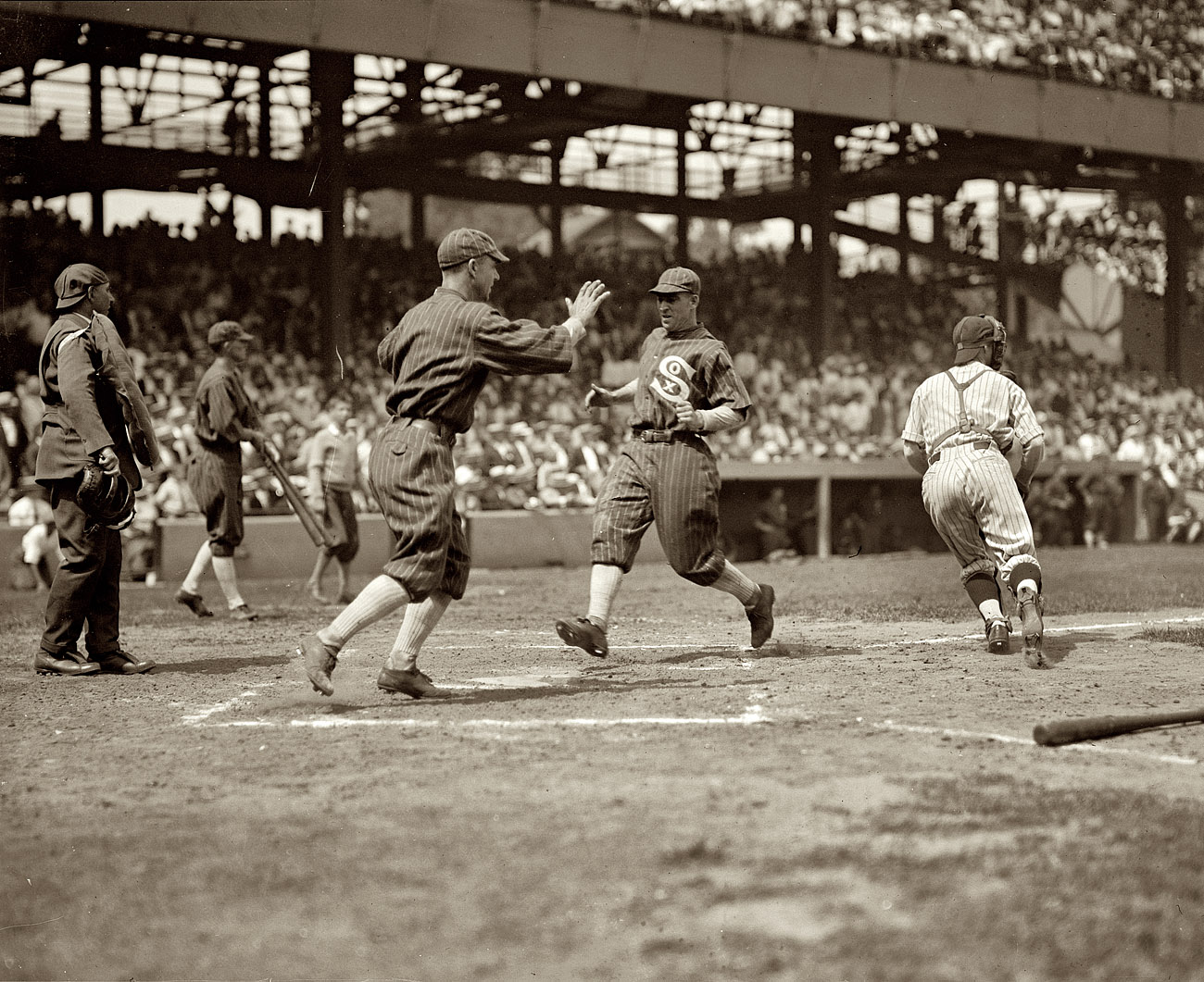 The White Sox in Washington playing the Senators. "Schalk & Mostil, Chicago, 1925." View full size. National Photo Company Collection glass negative.