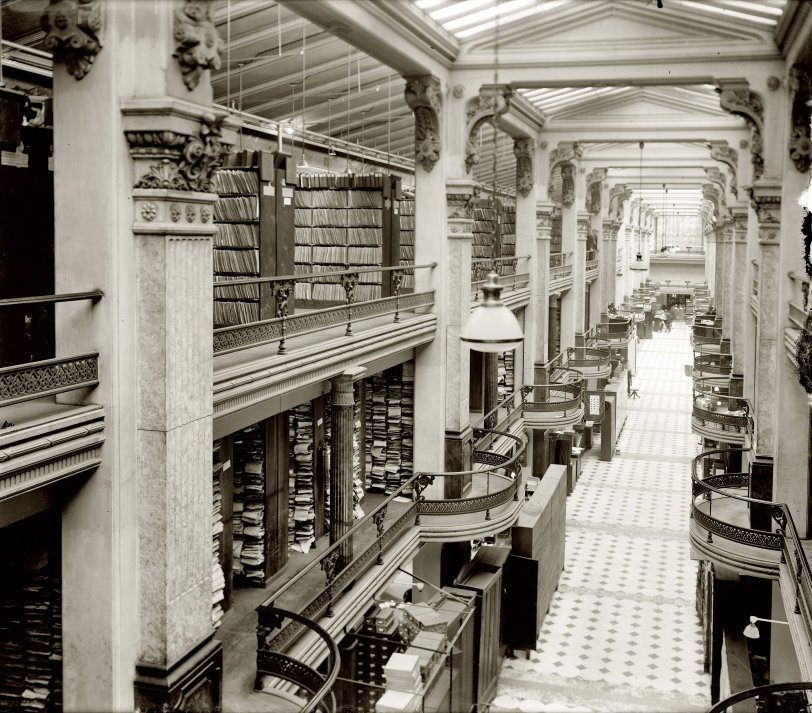 "Interior, Patent Office," circa 1918. Harris &amp; Ewing. View full size.
