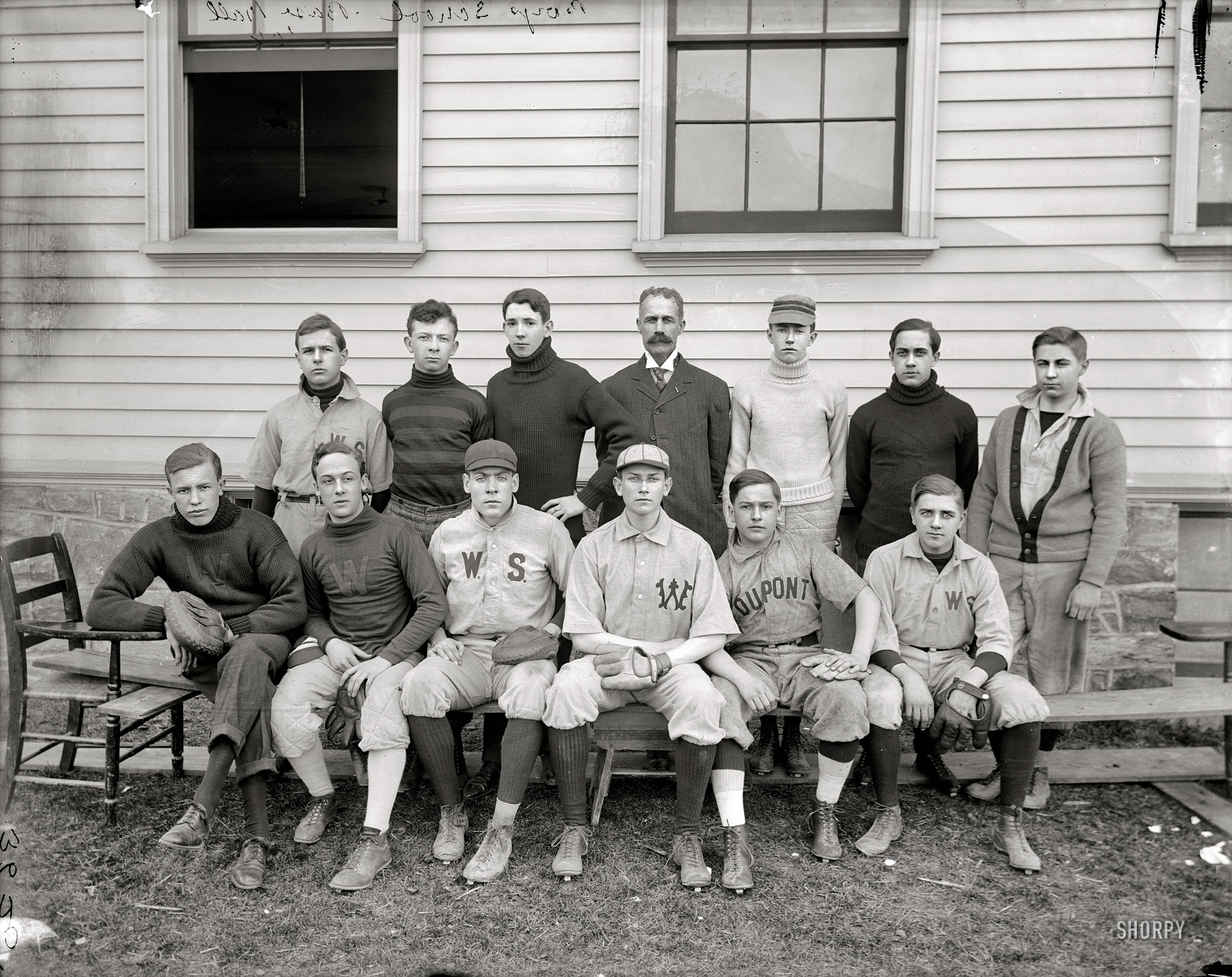 Washington, D.C., or vicinity, 1906. "Boys school baseball '06." Harris & Ewing Collection glass negative, Library of Congress. View full size.
