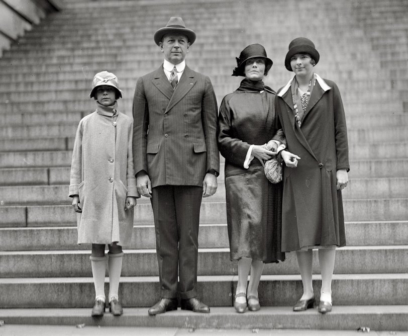 October 14, 1925. "Sec. Dwight Davis &amp; family after swearing in." Dwight Davis, Secretary of War in the Coolidge administration and a tennis champion in his younger years, is probably best remembered as founder of the Davis Cup. National Photo Company glass negative, Library of Congress. View full size.
