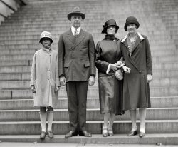 October 14, 1925. "Sec. Dwight Davis & family after swearing in." Dwight Davis, Secretary of War in the Coolidge administration and a tennis champion in his younger years, is probably best remembered as founder of the Davis Cup. National Photo Company glass negative, Library of Congress. View full size.