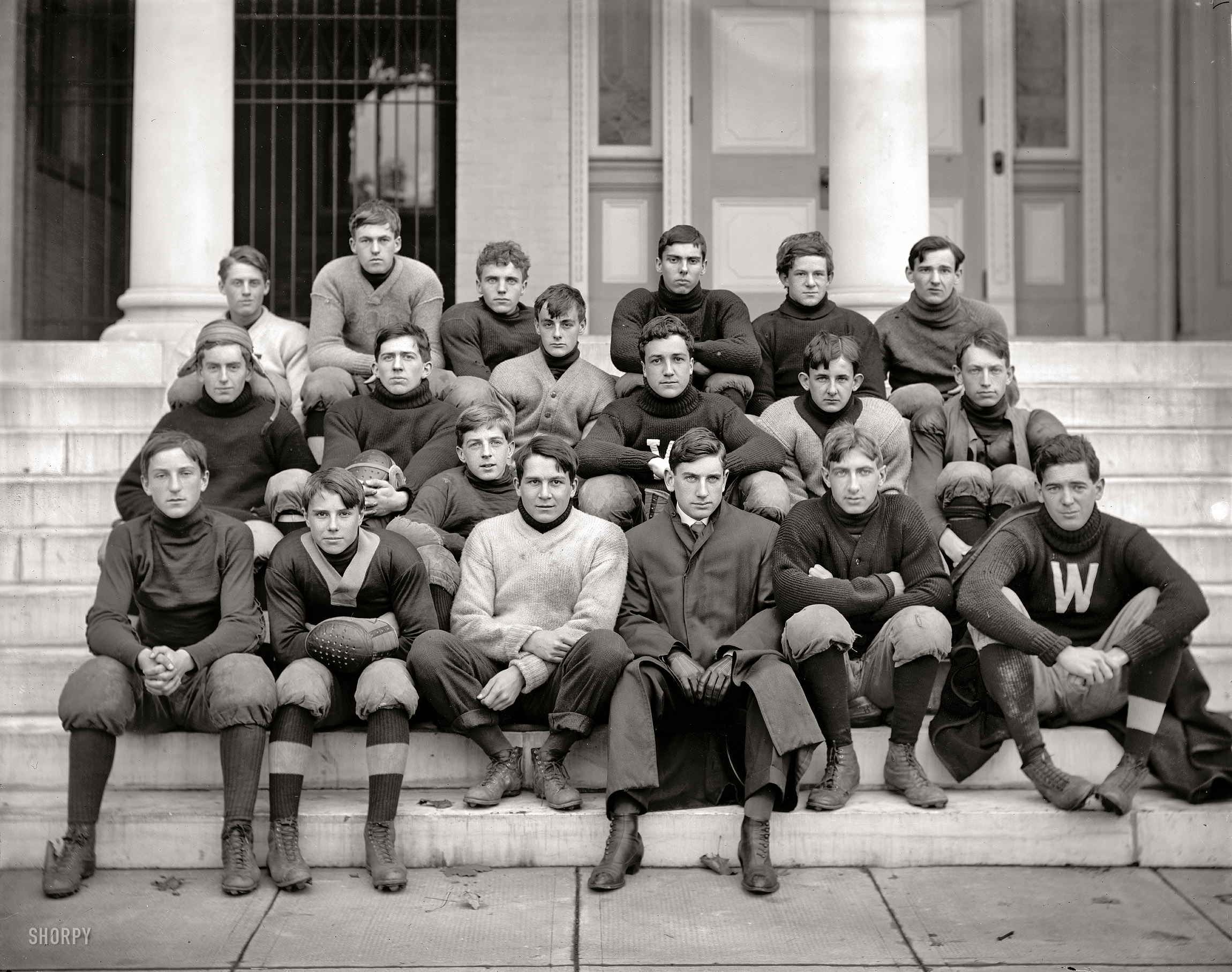 Washington, D.C., circa 1905. "Western High football." Three of these boys were seen earlier here. Harris & Ewing Collection glass negative. View full size.