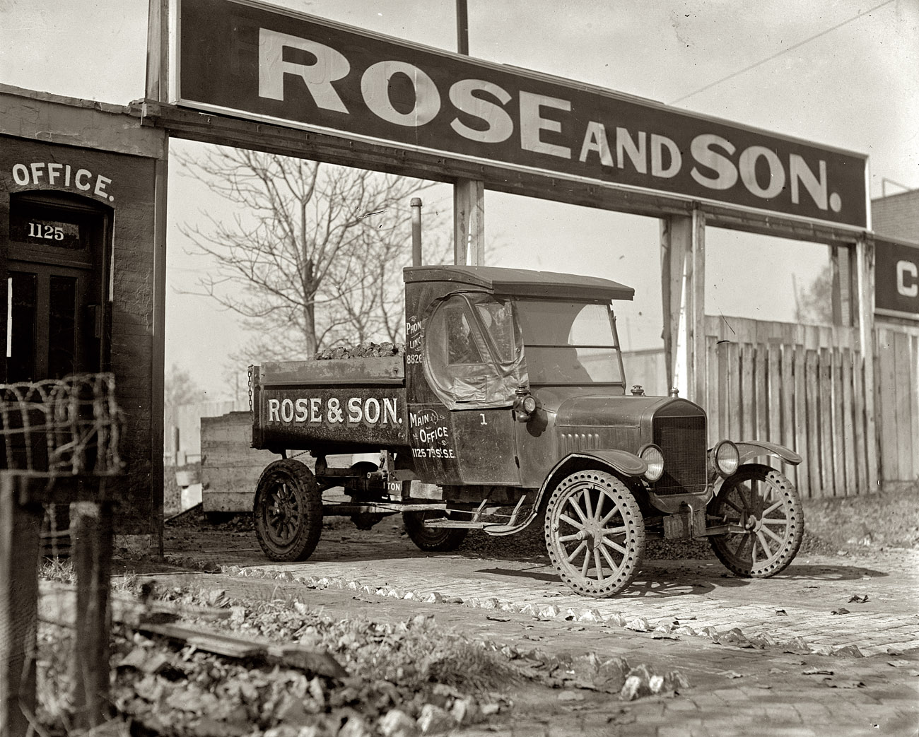 Washington, D.C., 1925. "Ford Motor Co." Delivery truck leaving the Rose & Son coalyard at 1125 Seventh Street S.E.  View full size. National Photo Company.
