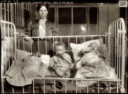 December 15, 1914. "New York Municipal Lodging House. Some of the babies." View full size. 5x7 glass negative, George Grantham Bain Collection.
Some of The BabiesNanny McPhee in a previous incarnation?
(G.G. Bain, Kids, NYC)