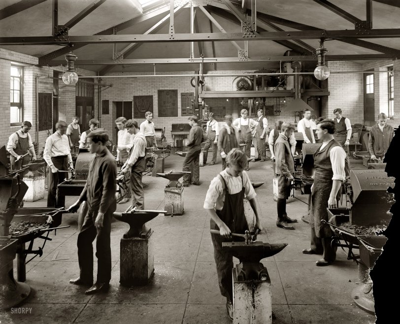 Washington, D.C., circa 1905-1910. "McKinley School shop." Side note: The McKinley track team was called the Blacksmiths. Harris &amp; Ewing. View full size.
