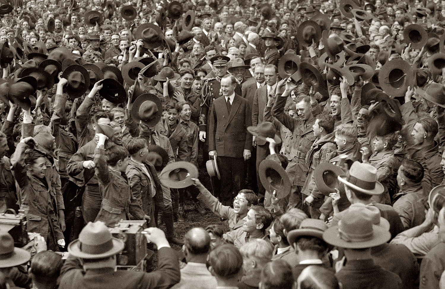 May 1, 1926. President Coolidge and Boy Scouts on the South Lawn of the White House. View full size. 4x5 glass negative, National Photo Company Collection.