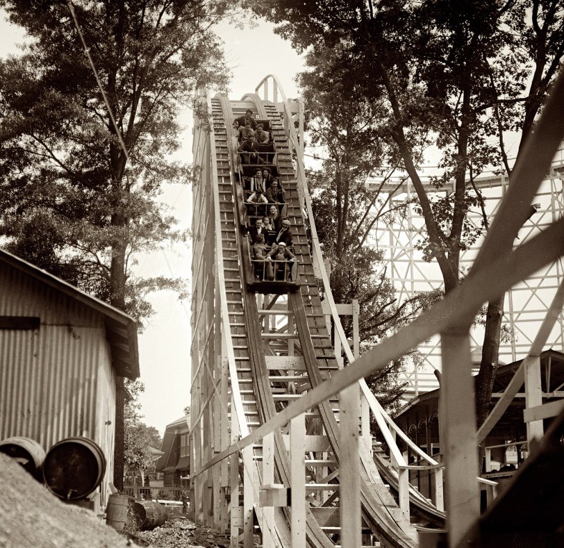 Photo of: What Goes Up: 1926 -- Montgomery County, Maryland. The roller coaster at Glen Echo Park in 1926. View full size. National Photo Company Collection glass negative.