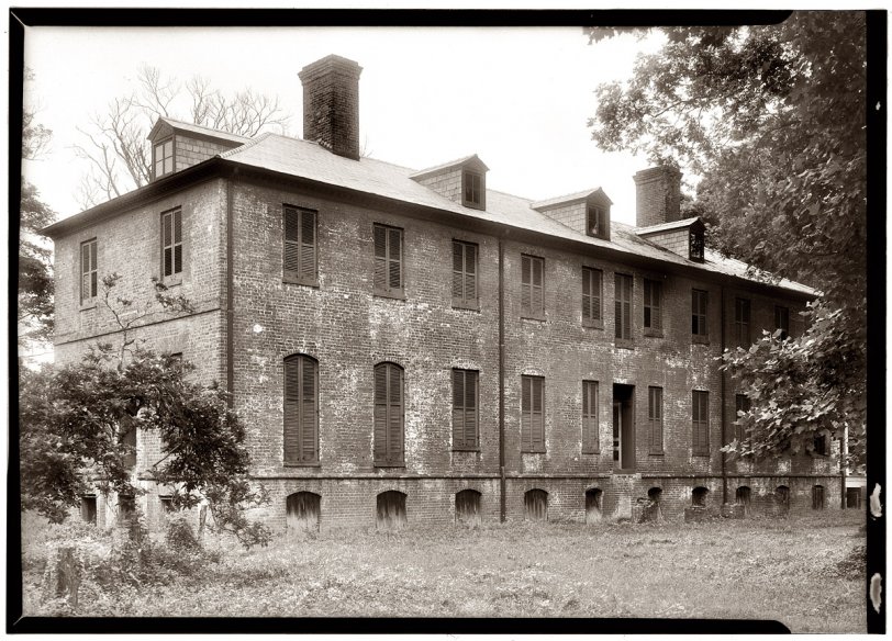 Photo of: Elmwood (Rear): 1941 -- Rear view of the main house at Elmwood, the 1770s Garnett family estate in Essex County, Virginia, near Loretto. View full size. Photographed in 1941 for the Historic American Buildings Survey. House and grounds restored in the 1950s.