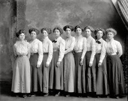 Washington, D.C., circa 1910. "Central High School." Nine girls looking 99 years into the future. Harris & Ewing Collection glass negative. View full size.