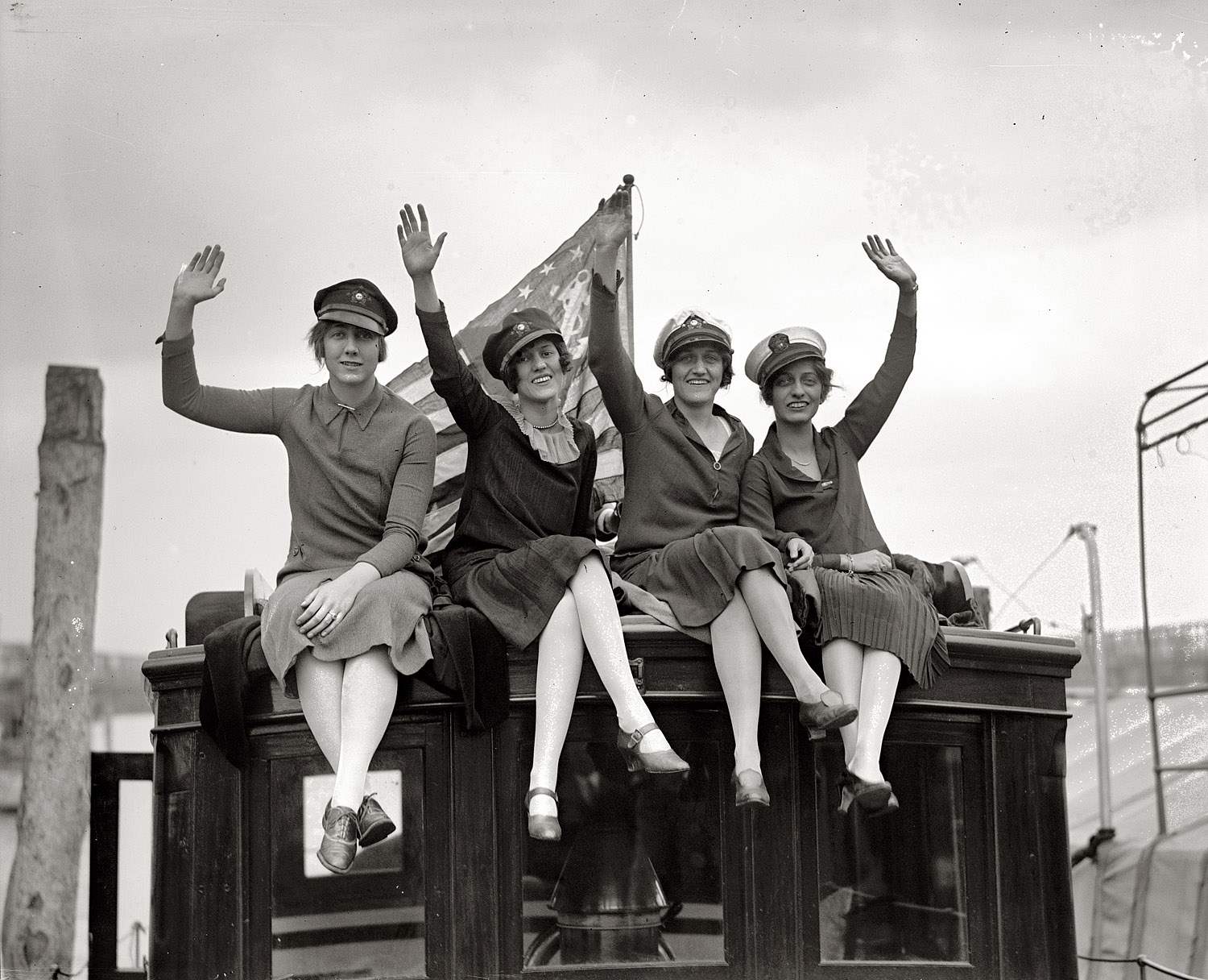 March 23, 1927. Our second look at Sally Phillips, Fanny Dial, Frances Gore and Georgiana Joyes somewhere on the Potomac. View full size. National Photo.