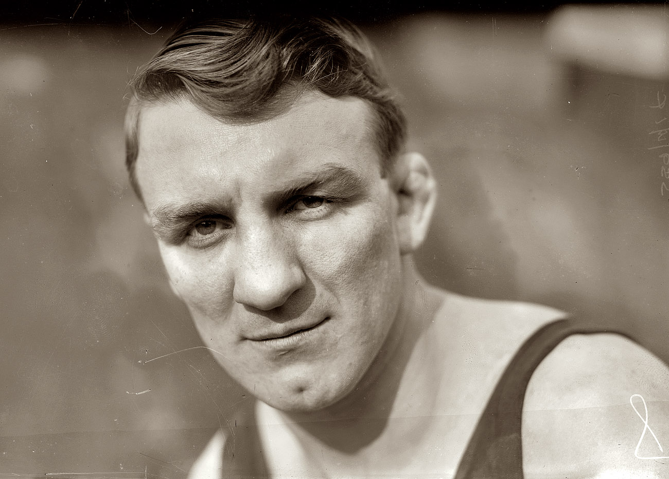 September 1914. The boxer Fred Welsh in New York. Note the cauliflower ear. View full size. 5x7 glass negative, George Grantham Bain Collection.
