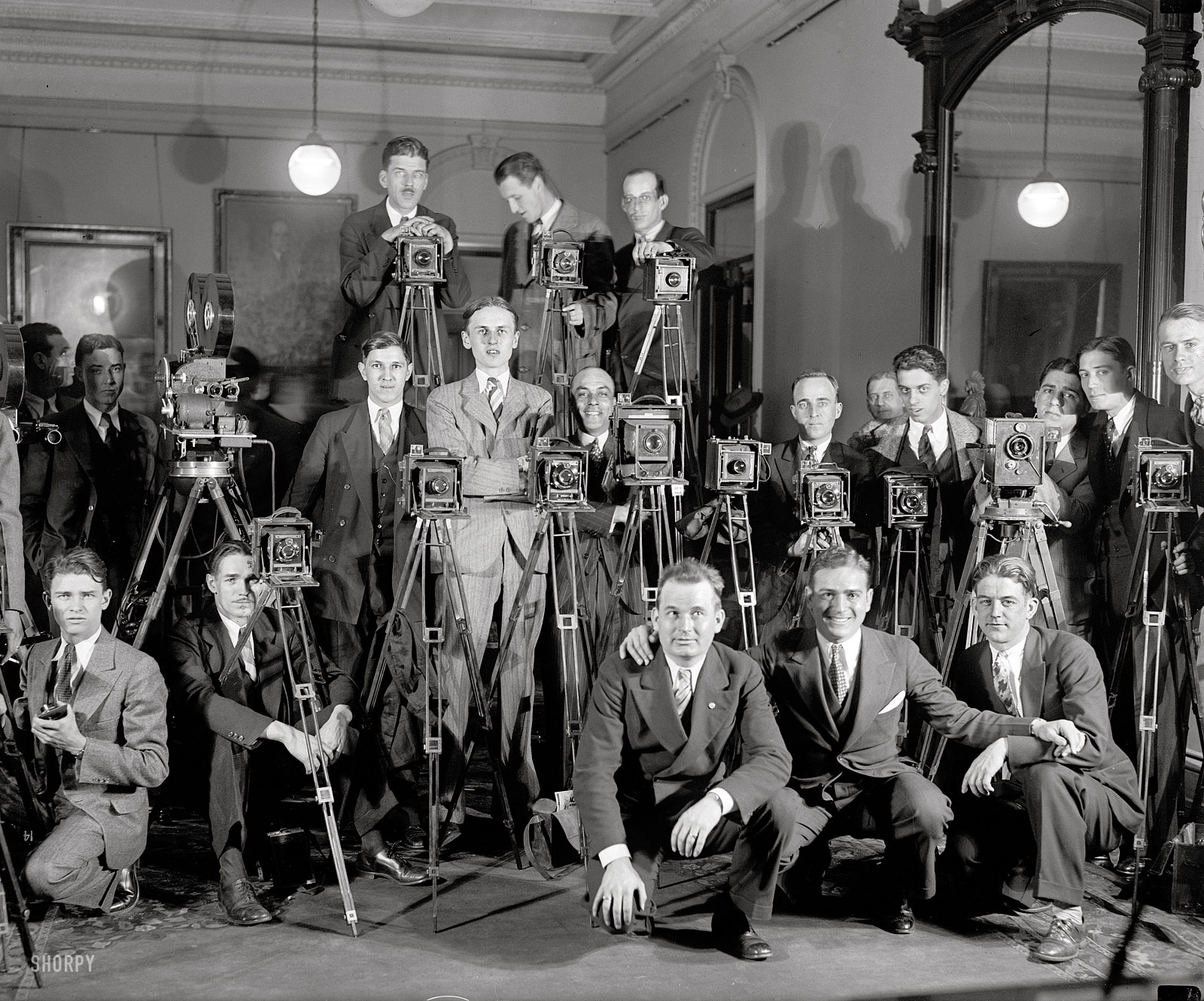 March 28, 1929. "Cameramen, Stimson office." Photographers on the occasion of Henry Stimson's swearing-in as Secretary of State. Nat'l Photo. View full size.