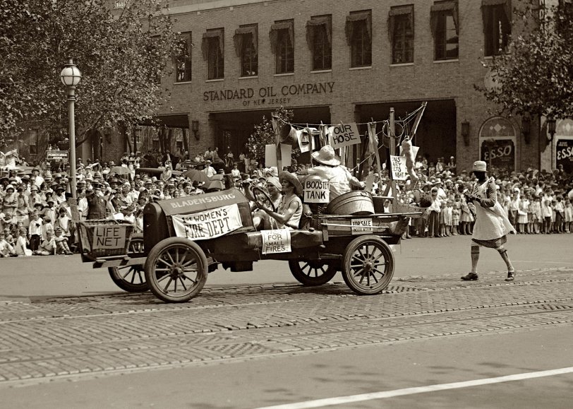"First Women's Fire Department." At the 1929 Firemen's Labor Day Parade in Washington, D.C. View full size. National Photo Company Collection.