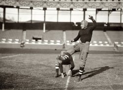 October 1914. Clarke and Norcross of Brown University at the Polo Grounds, where they got stomped by Cornell. View full size. G.G. Bain Collection.
