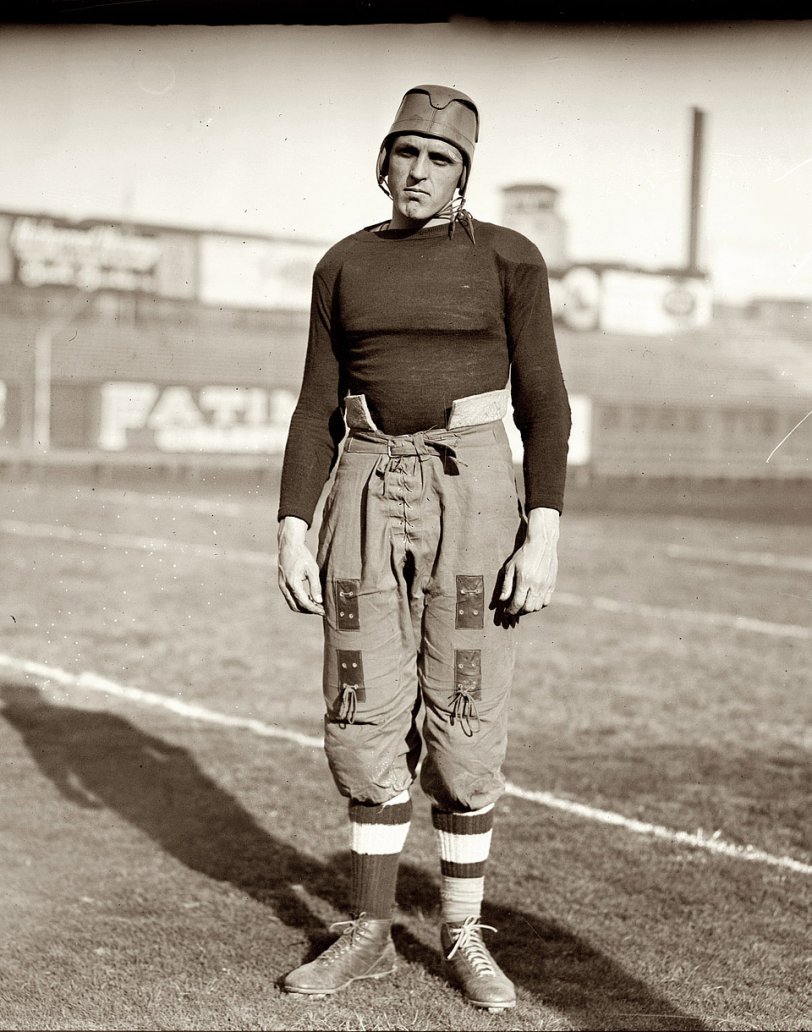 October 23, 1914. "Clark." I just know there's someone out there who can tell us exactly who this is. View full size. 5x7 glass negative, George Grantham Bain Collection. [Update: Clark (actually Clarke) was, in the words of the New York Times, the "brilliant freshman quarterback" who played for Brown University against Cornell at the Polo Grounds on October 24, 1914. No first name though.]