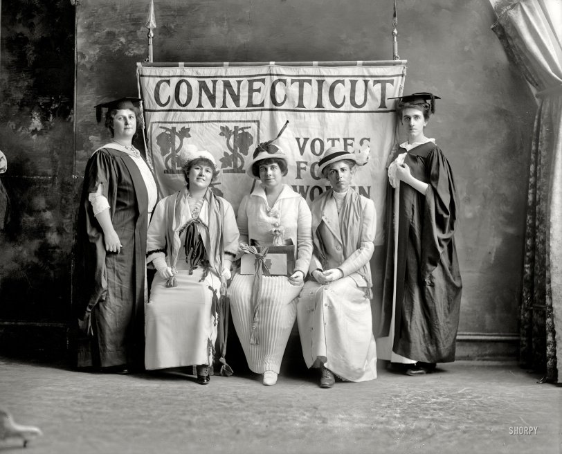 Washington, D.C., circa 1917. "Mrs. Ernest Seton -- suffrage group. Connecticut Votes-for-Women League." Harris &amp; Ewing glass negative. View full size.
