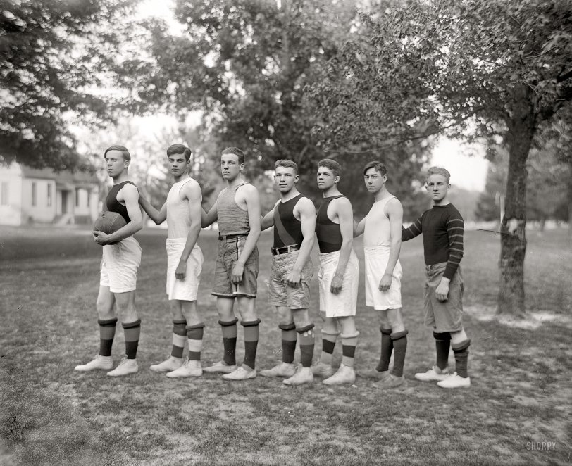 St. Mary's County, Maryland, circa 1920. "Charlotte Hall Military Academy basketball." Harris &amp; Ewing Collection glass negative. View full size.
