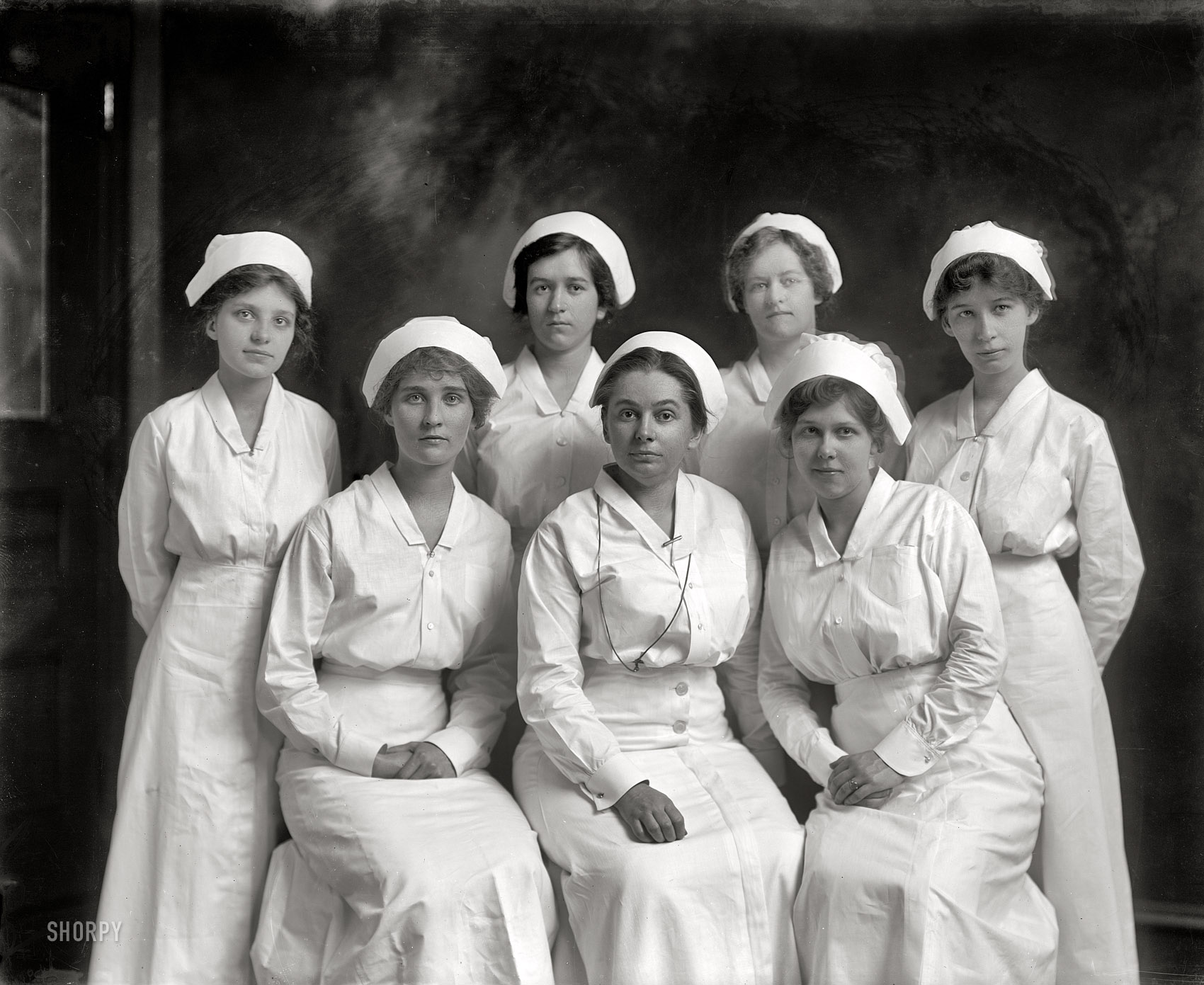Circa 1920. "Emergency Hospital group." Uniformed Authority Figure Week continues at Shorpy! Harris & Ewing Collection glass negative. View full size.