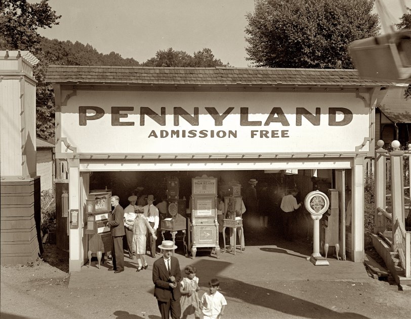 Photo of: Pennyland: 1928 -- 1928. At the Glen Echo amusement park in Montgomery County, Maryland, near Washington. View full size. National Photo Company Collection.