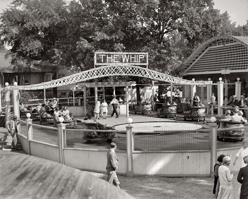 "Glen Echo, 1928." Riding the Whip at Glen Echo amusement park in Maryland. View full size. National Photo Company Collection glass negative.
