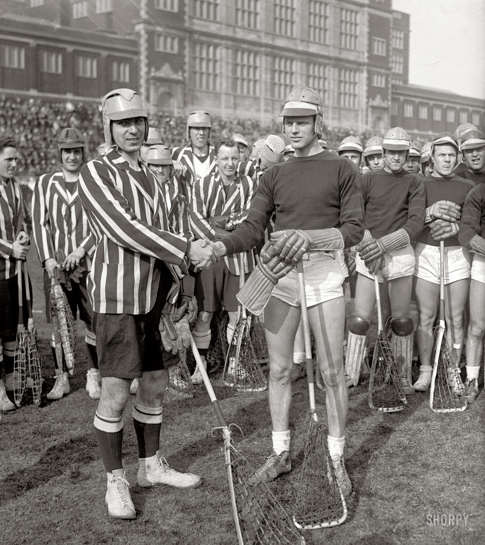 Washington, D.C., circa 1930. "Lacrosse, Central Stadium." Teams unknown; perhaps someone out there can fill us in. Contest to be decided: Most Outstanding Uniform. National Photo Company Collection glass negative. View full size.