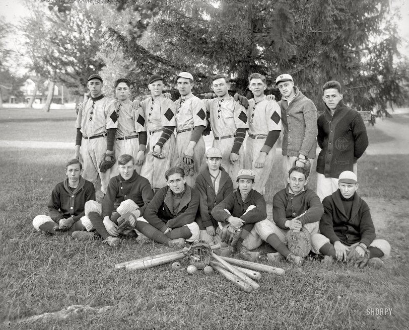 St. Mary's County, Maryland, circa 1920. "Charlotte Hall Military Academy baseball." Harris &amp; Ewing Collection glass negative. View full size.
