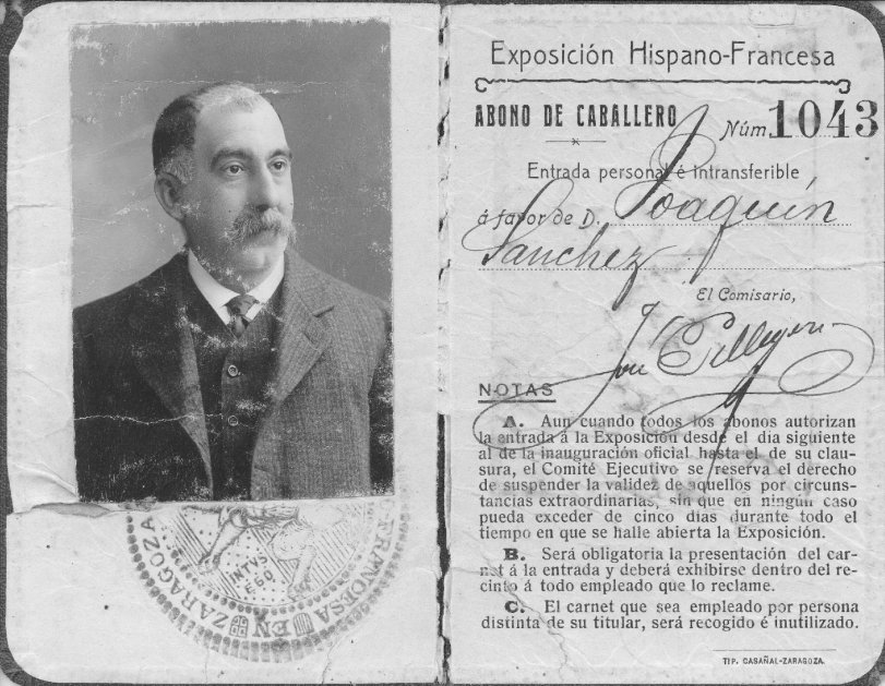 The season-ticket of my great-grandfather for the Exhibition Hispanic-French celebrated in Zaragoza (Spain) in 1908
