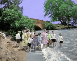 Colorized version of "Waders at Belle Isle Park." Detroit circa 1908. View full size.