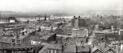 Circa 1909. Cincinnati, Ohio, the Queen City, from Mount Adams: the two pictures stuck together to form a panorama! View full size.