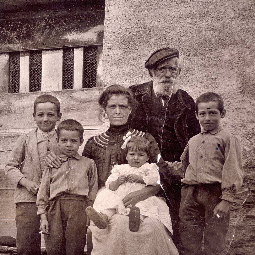 This photo was taken in 1910 in Corsica. The woman is my great-grandmother. They lived in a village called Velone-Orneto.
