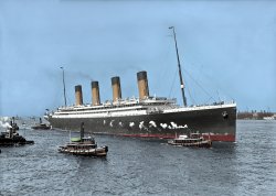 New York June 21, 1911. I look at this and just see what the Titanic would have looked like whe she arrived in New York in April 1912. Very nice clear picture Shorpy!! I hope you enjoy this as much as me. View full size.
(Colorized Photos)