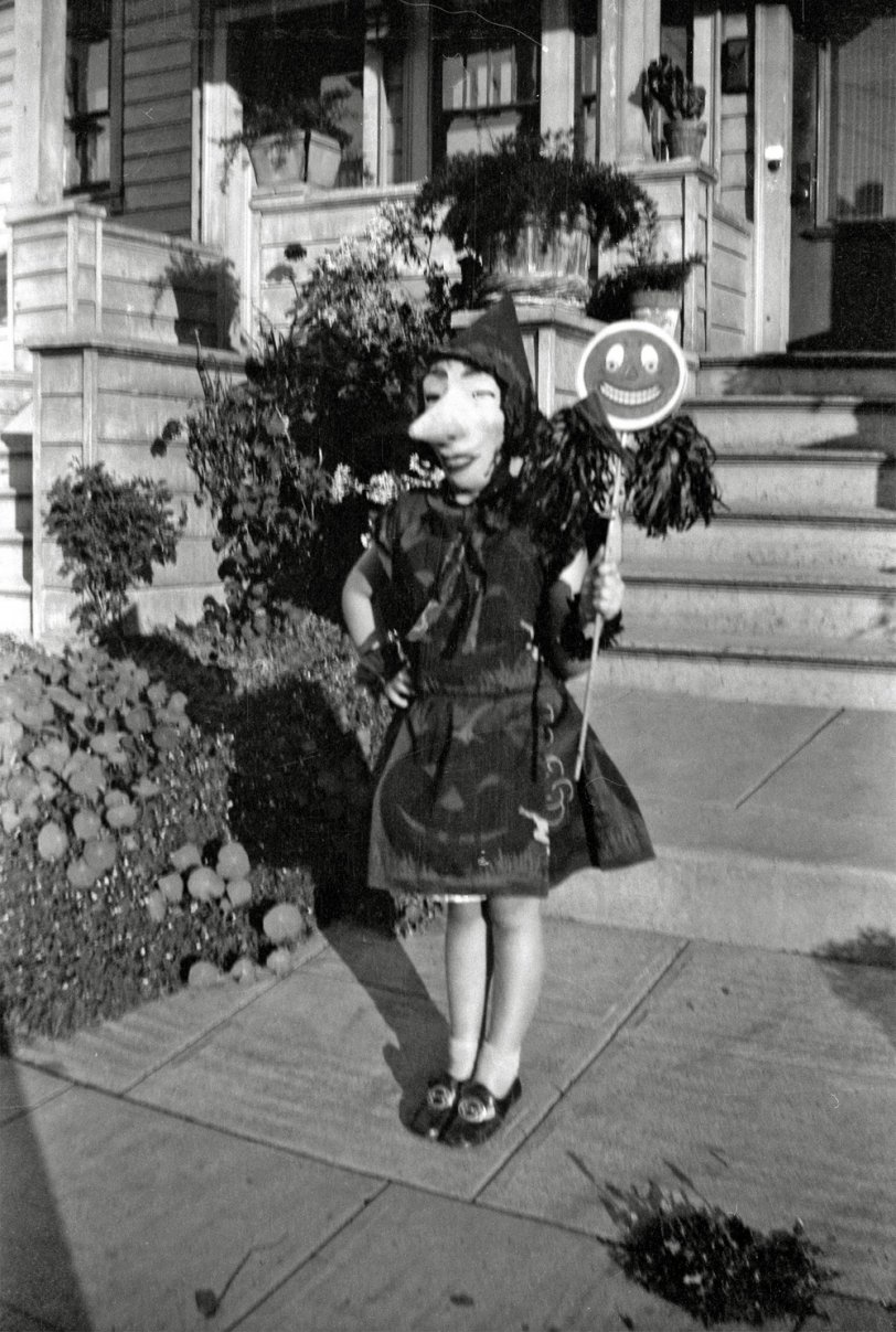 Another photo of this little witch, from a box of negatives found in a Redlands thrift store. View full size.
