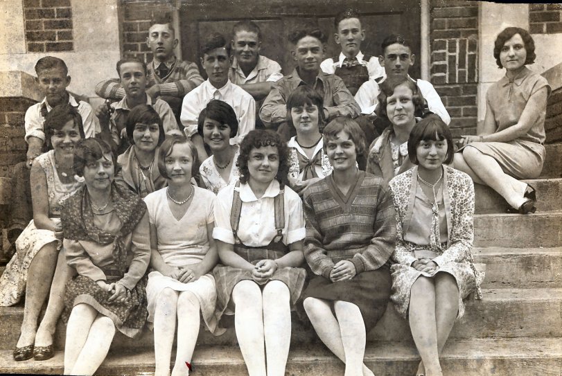 This is a class photo from Verdon, Nebraska. My grandmother Muriel is front row, second from the right.
