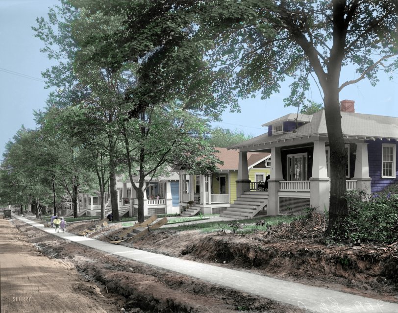 From Shorpy: 1921 Takoma Park, Maryland. New streets and sidewalks, the burbs. View full size.
