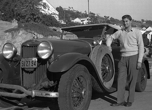 My dad with his 1930 Lincoln Locke Body Roadster two-seater. This model and year of Lincoln was one of less than 50 made.  Taken in 1948. Santa Barbara, CA. View full size.