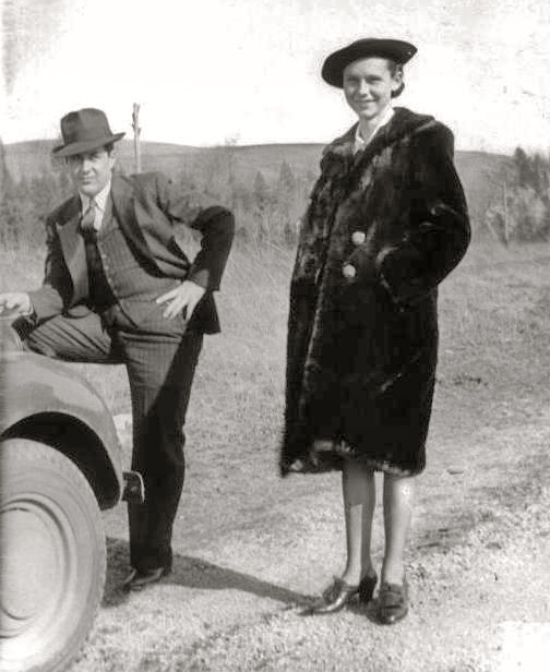 My mother &amp; father, 1939, outside Kingsport, Tennessee. My mother passed away at 92 years of age in 2006.  When going through her belongings, we found the beaver skin coat in this photo in her cedar chest.
