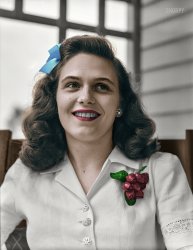 Colorized from this Shorpy original. Her smile is in such contrast to what we might expect of the period. Now she needs a name. I'm thinking Gloria. View full size.