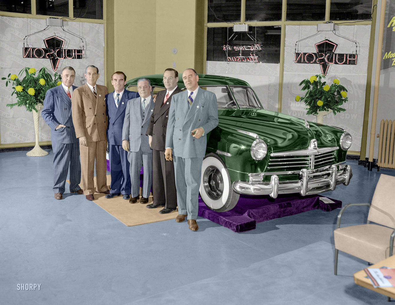 Colorized from this Shorpy original. OK, since I did the other one, I just had to capture these slick six in color. View full size.