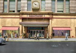 Colorized from this Shorpy original. Can anyone spot Clark Kent leaving Macy's to get back to the Daily Planet? View full size.