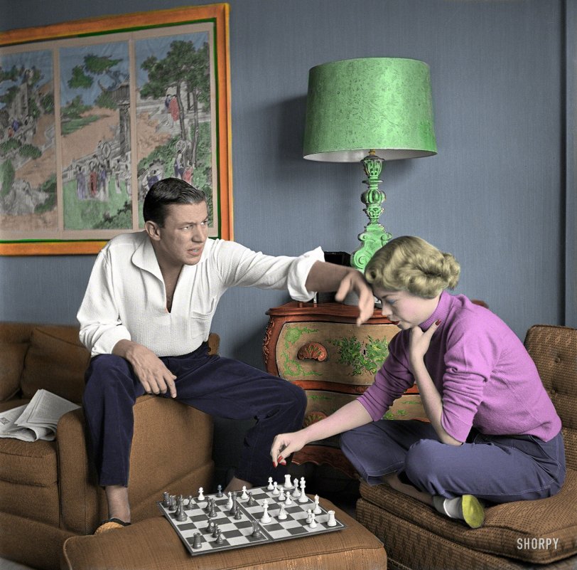 Colorized from this Shorpy original. Mike Wallace And wife Buff at there New York Home. I had a great time colorizing this one, thanks Shorpy!! View full size.
