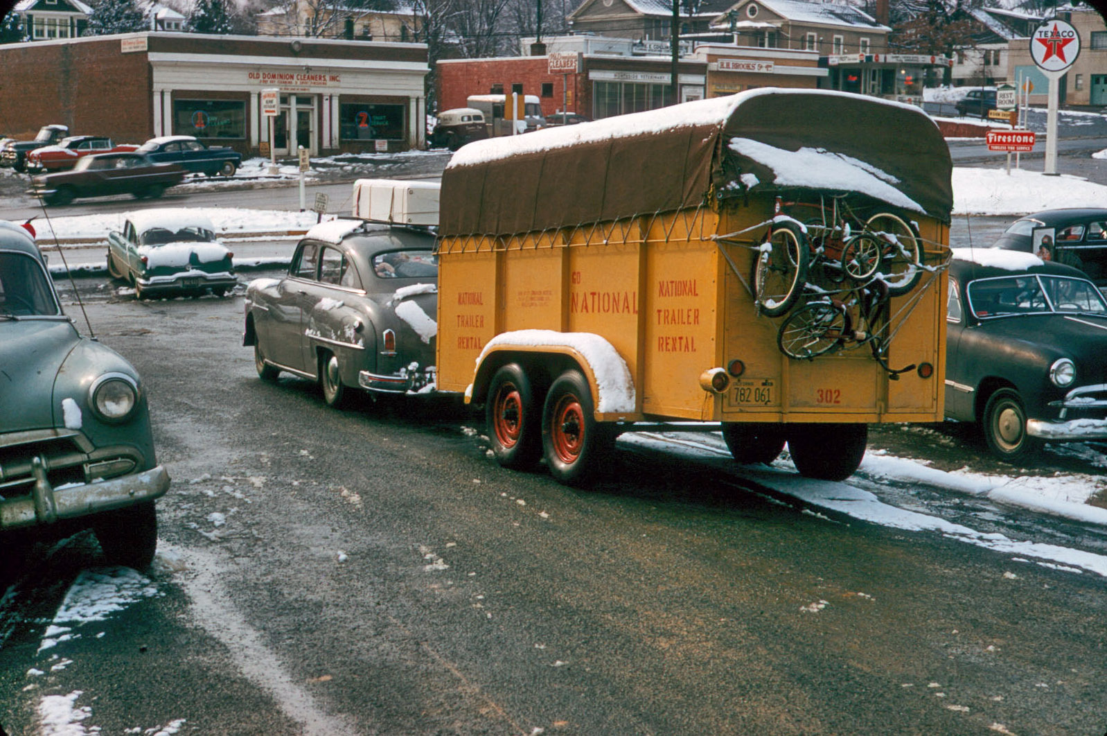 Taken at the end of December in Arlington, Virginia, as we hauled our belongings behind our 1950 Dodge, heading to our new home in West Palm Beach. Image is from a Kodachrome slide, taken by my grandfather. View full size.