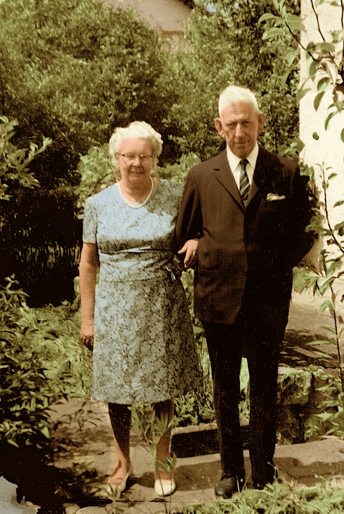 My paternal grandparents in 1957 (†1981 †1980.) My grandfather was the best. Colorized.