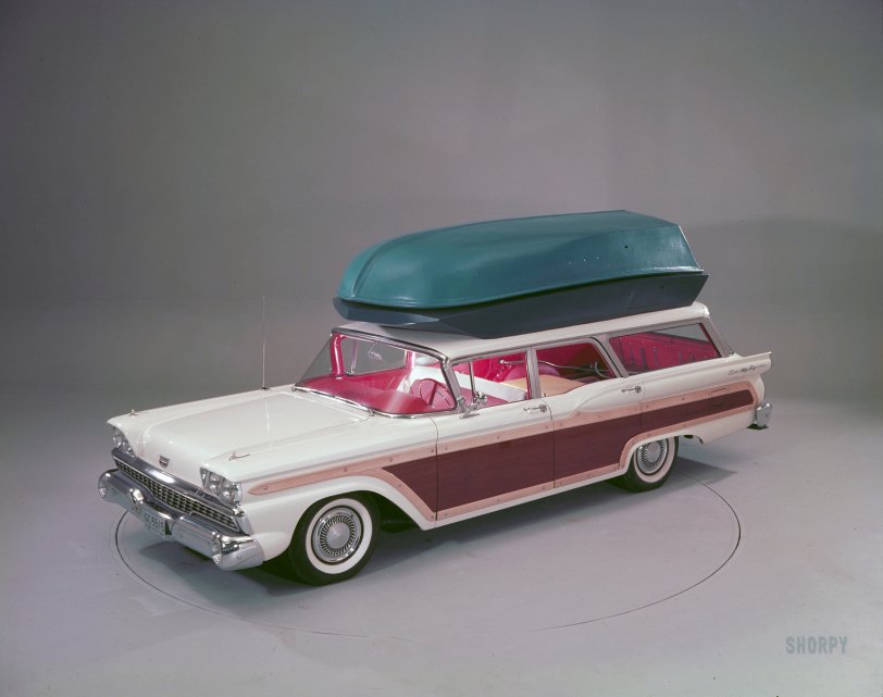 "1959 Ford Country Squire with pushbutton 'Station Wagon Living' equipment." Color transparency from the Ford Motor Co. photographic archive. View full size.
