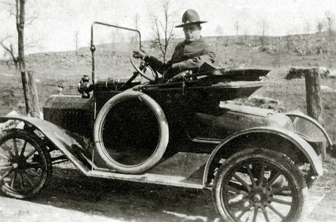 Photo of William Bertron Campbell, circa 1919. Photo taken in Russell County, Virginia. Can anyone identify the car? View full size.