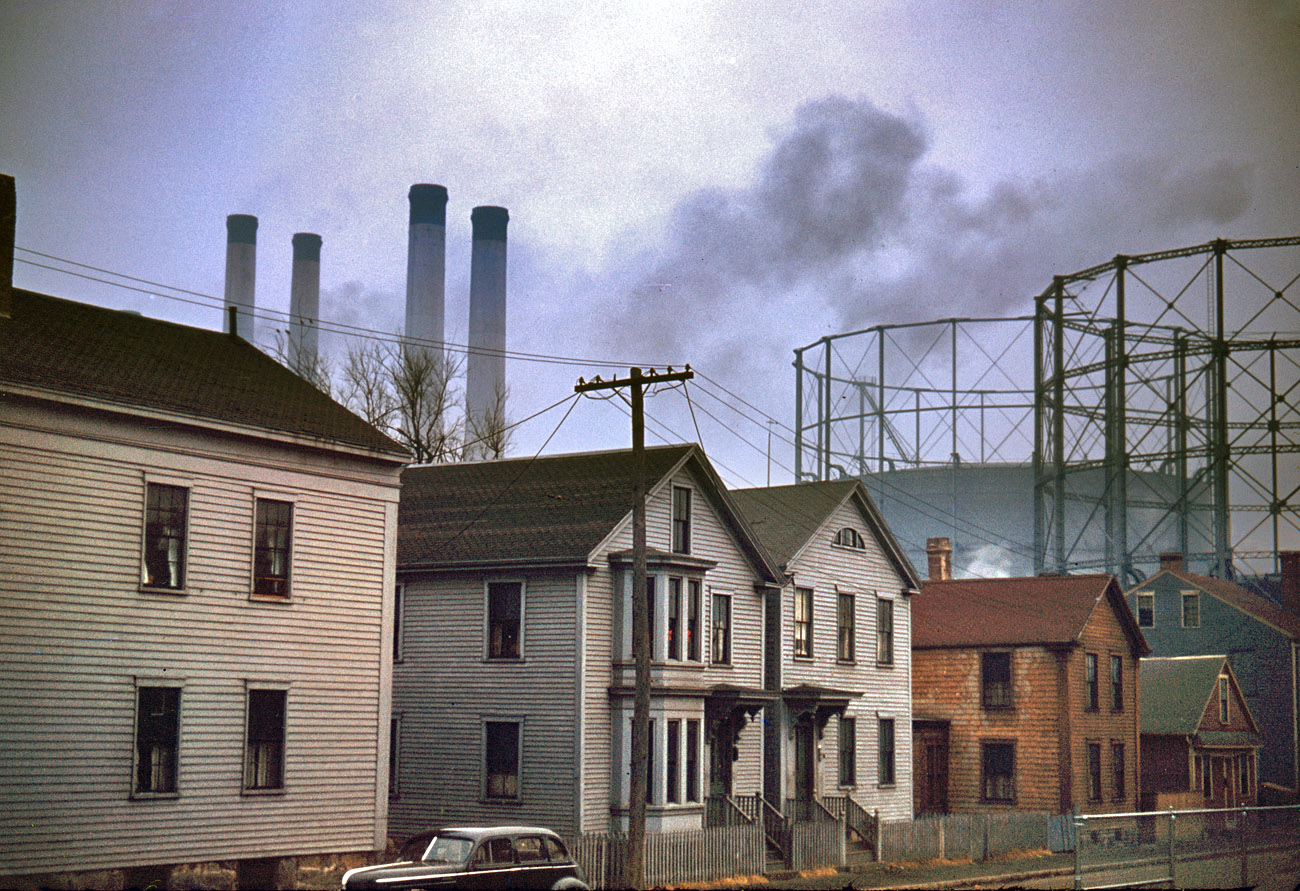 January 1941. "Near the waterfront. New Bedford, Massachusetts." 35mm Kodachrome transparency by Jack Delano for the OWI. View full size.
