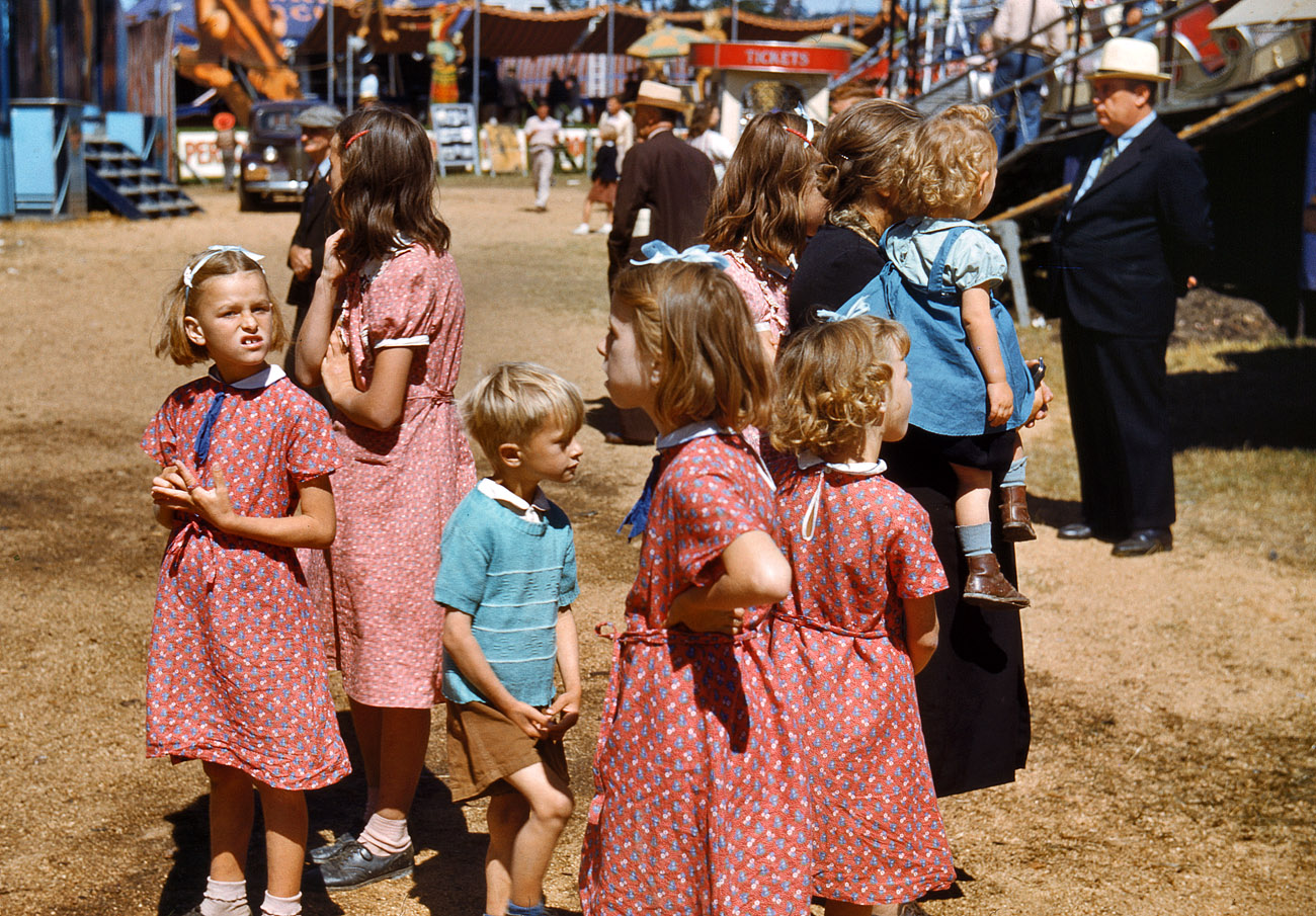 September 1941. At the state fair in Rutland, Vermont. View full size. 35mm Kodachrome transparency by Jack Delano for the Farm Security Administration.