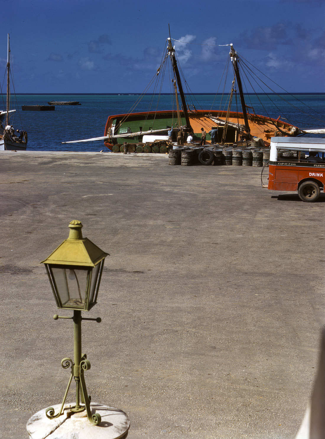 December 1941. Along the waterfront of Christiansted, Saint Croix, in the Virgin Islands. View full size. 4x5 Kodachrome transparency by Jack Delano.