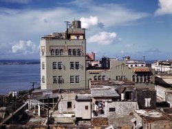 December 1941. "Bird's eye view of San Juan, Puerto Rico." View full size. Medium format Kodachrome transparency by Jack Delano for the Farm Security Administration. Who can identify the building? Alternate version of this shot.