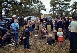 September 1940. Barbecue dinner at the Catron County Fair at Pie Town, New Mexico. View full size. 35mm Kodachrome transparency by Russell Lee.