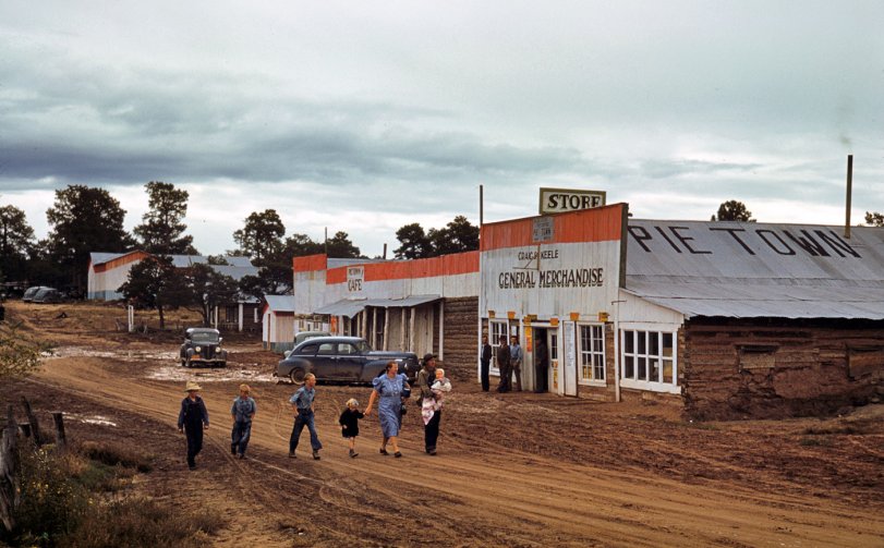 Main Street, Pie Town. Sept. 1940. Kodachrome by Russell Lee. View full size.